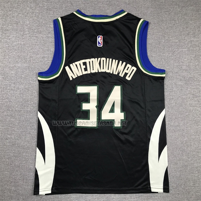 Camiseta Giannis Antetokounmpo NO 34 Nino Milwaukee Bucks Statement 2022-23 Negro
